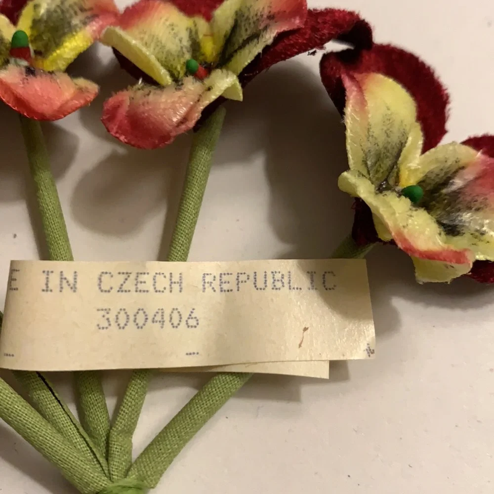 Vintage Velvet Flowers from Czech Republic Red Pansy Bouquet